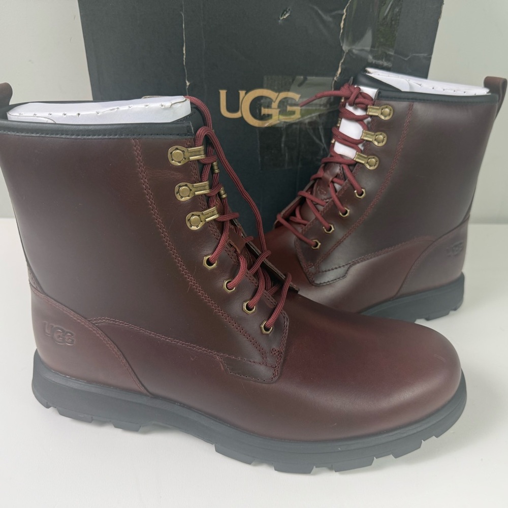 Ugg Kirkson Waterproof Leather Boots NIB UggPlush Wool Lining Vibram Sole New
